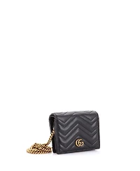 Pre-Owned Gucci Gg Marmont Card Case on Chain Matelasse Leather