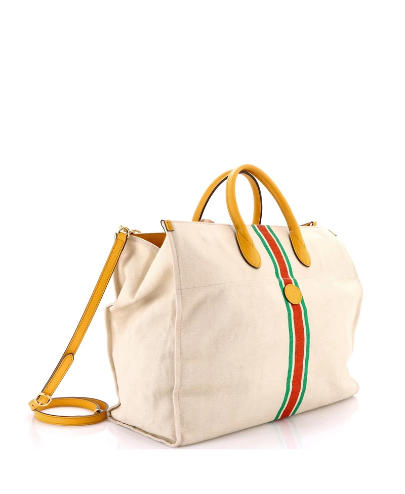 Pre-Owned Gucci Large Foldable Web Tote Canvas with Leather