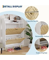 gaomon Shoe Cabinet with 2 Drawers, Slim Freestanding Shoe Storage Organizer, Wood Grain Finish, Hidden Rack