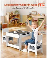 Gouun Kids Table and 2 Chairs Set with Reversible Top and Storage for Art and Learning