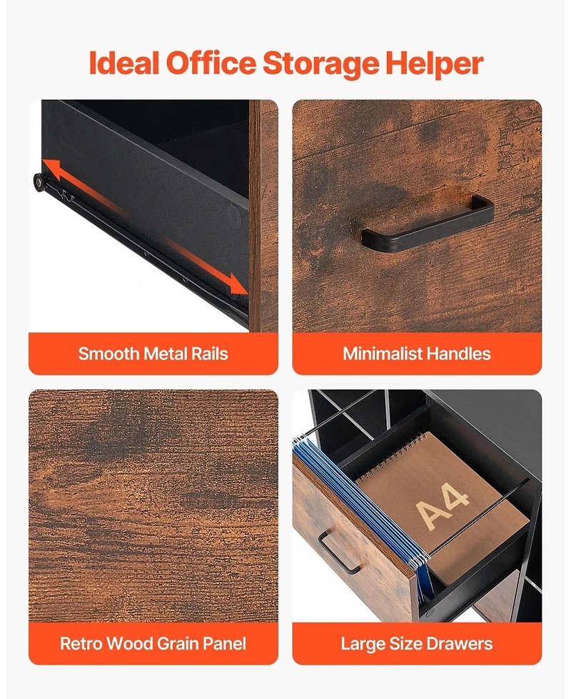 Gouun 2 Drawer Mobile File Cabinet with Open Shelves and Lockable Wheels