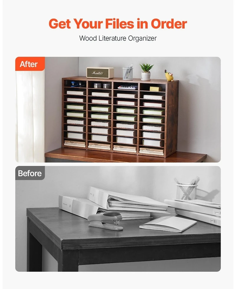 Gouun 36 Compartment Wood Literature Organizer with Removable Shelves