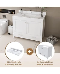 Sillysis 43" Bathroom Vanity with Artificial Marble Carrara Top, Multi-Functional Storage, Soft Close Drawer for Bathroom Remodel