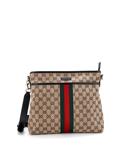 Pre-Owned Gucci Small Front Pocket Web Messenger Gg Canvas