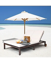 Gymax Adjustable Patio Rattan 2 Person Recliner Lounge Chair w/ Cushion Wheel