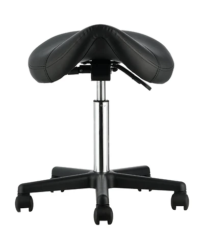 Gouun Adjustable Saddle Stool with Wheels 400 lb Capacity Swivel Pu Leather Salon Chair