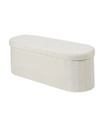Gouun Oval Teddy Fleece Storage Ottoman Bench with Foldable Hidden Storage