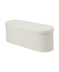 Gouun Oval Teddy Fleece Storage Ottoman Bench with Foldable Hidden Storage
