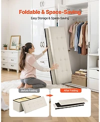 Gouun Foldable Linen Storage Ottoman Bench with Side Pockets and Hidden Storage