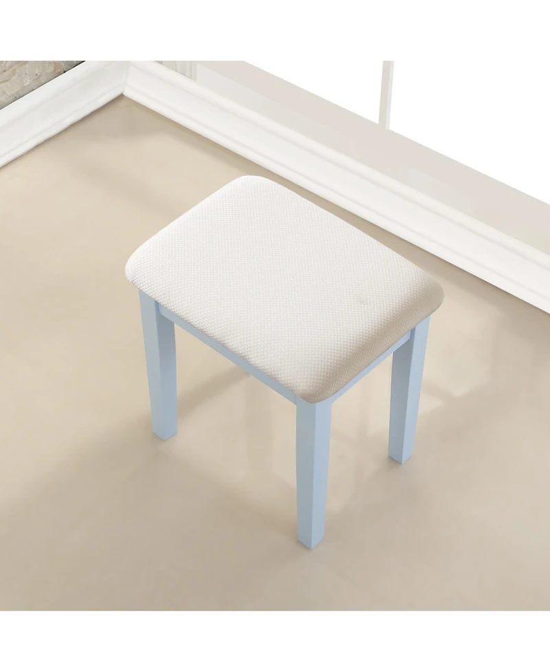 Rainsken Wood Makeup Vanity Desk and Stool Set