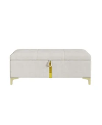 Rainsken Upholstered Storage Ottoman, Modern Storage Bench with Metal Legs and Golden Striping for Living Room, Bedroom