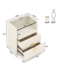 Rainsken 2-Drawer Nightstand, Modern Wood Bedside Table with Open Tempered Glasses Storage Space, End Table for Living Room and Bedroom