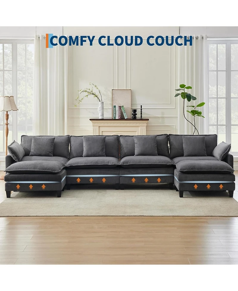 gaomon 146.5" Modular Sectional Sofa, U-Shaped Couch with 2 Ottomans, Corduroy Cloud Sofa