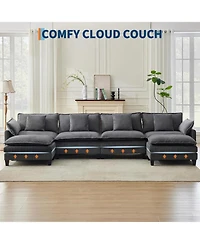 gaomon 146.5" Modular Sectional Sofa, U-Shaped Couch with 2 Ottomans, Corduroy Cloud Sofa