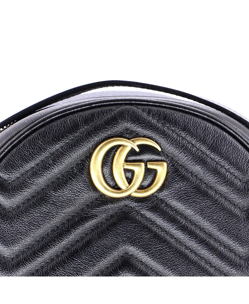 Pre-Owned Gucci Mini Gg Marmont Round Shoulder Bag Matelasse Leather
