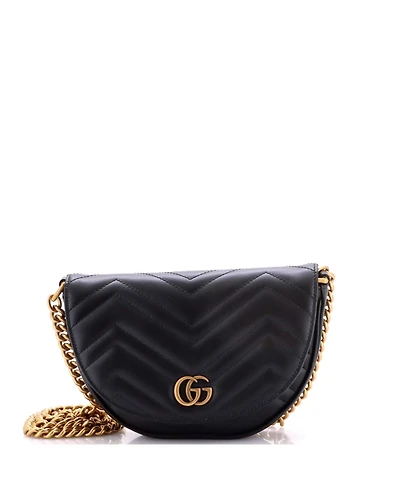 Pre-Owned Gucci Mini Gg Marmont Half Moon Flap Crossbody Bag Matelasse Leather