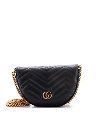 Pre-Owned Gucci Mini Gg Marmont Half Moon Flap Crossbody Bag Matelasse Leather