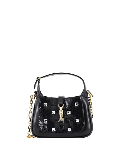 Pre-Owned Gucci Mini Jackie 1961 Chain Hobo Sequin Embellished Satin with Leather