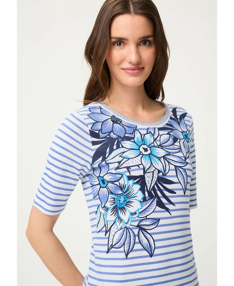 Olsen Women's Stripe Placement Print T-Shirt