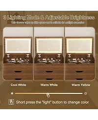 Rainsken 3-in-1 Vanity Desk with Lighted Mirror & Cushioned Tool, Flip Top Makeup Dressing Table for Cloakroom, Bedroom (23.62"L, Walnut)