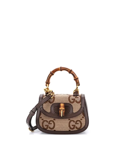 Pre-Owned Gucci Mini Bamboo 1947 Top Handle Bag Jumbo Gg Canvas