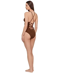 Steve Madden Women's Ruched Lace Back One-Piece Swimsuit