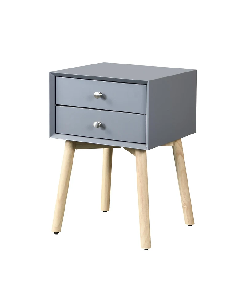 Rainsken 1 Pc Rubber Wood & Mdf Mid Century Modern Nightstand with 2 Drawers Storage Bedside Table