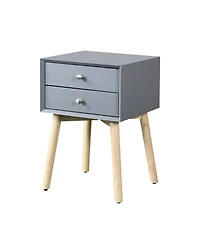 Rainsken 1 Pc Rubber Wood & Mdf Mid Century Modern Nightstand with 2 Drawers Storage Bedside Table