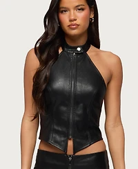 Edikted Women's Diana Zip Up Faux Leather Halter Top