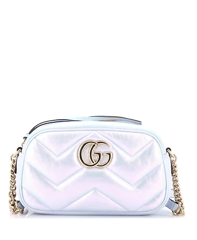 Pre-Owned Gucci Small Gg Marmont Shoulder Bag Chevron Iridescent Leather