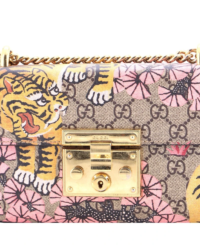 Pre-Owned Gucci Small Padlock Shoulder Bag Bengal Print Gg Coated Canvas