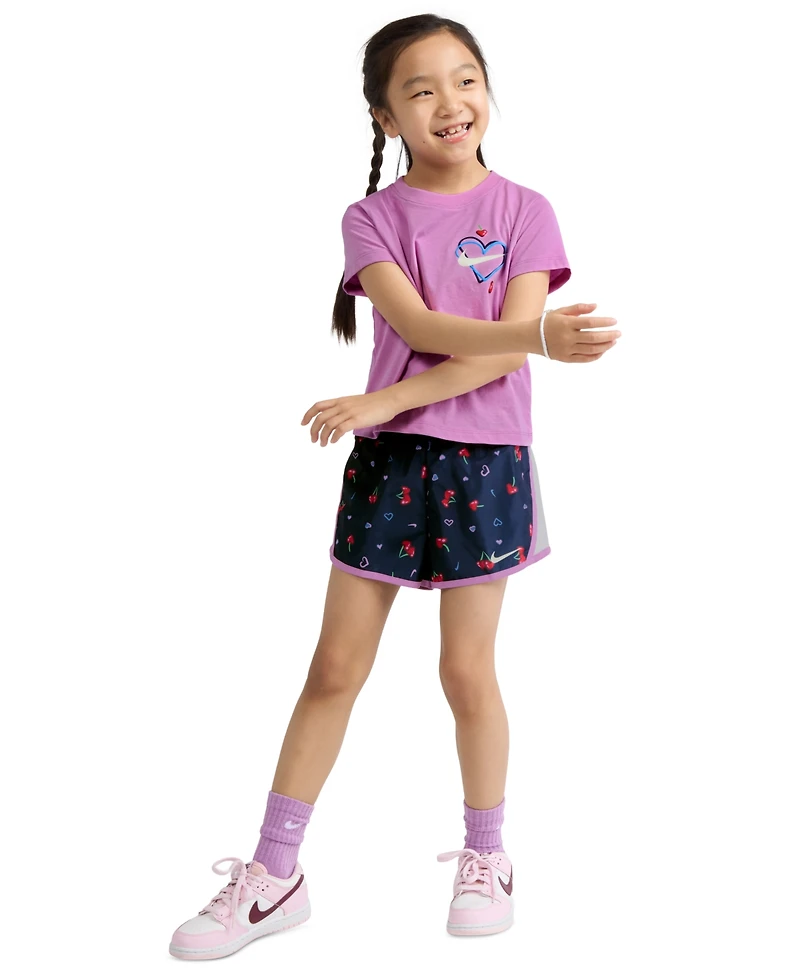 Nike Girls' 4-6X Cherry T-Shirt and Dri-fit Tempo Printed Shorts, 2-Piece Set