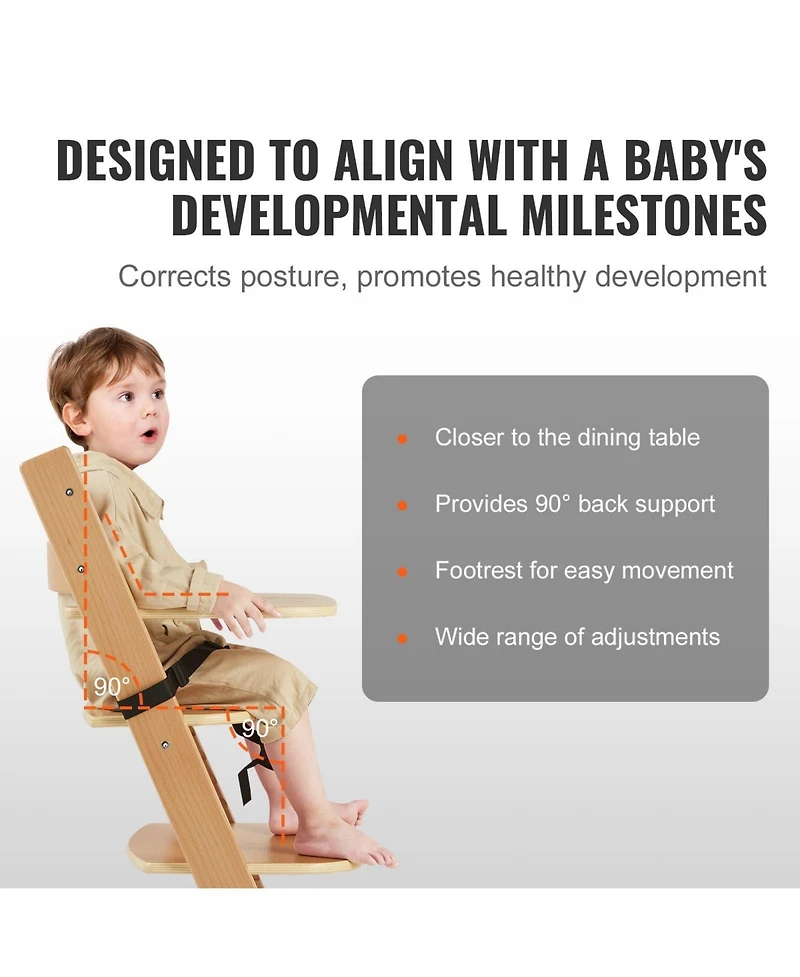 Gouun Toddler Wooden High Chair for Babies and Toddlers Adjustable Convertible Feeding Chair with Tray