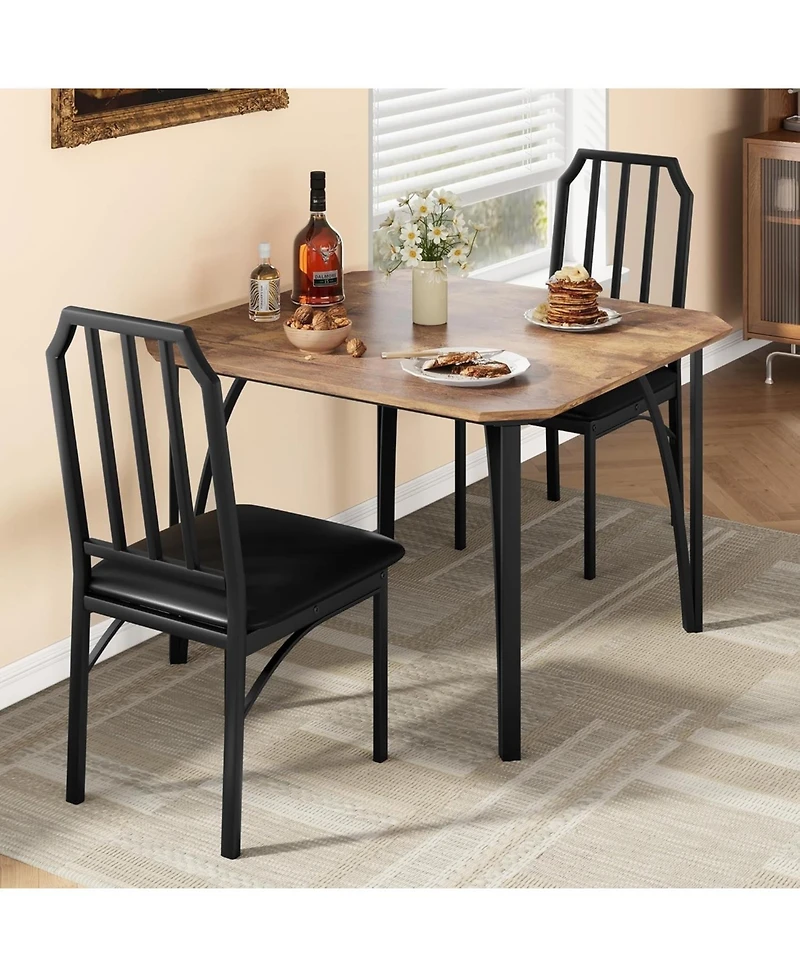 gaomon Dining Table Set for 2 With Chamfer Design,3-Piece Kitchen Table and Chairs with Cushioned Pu Seats