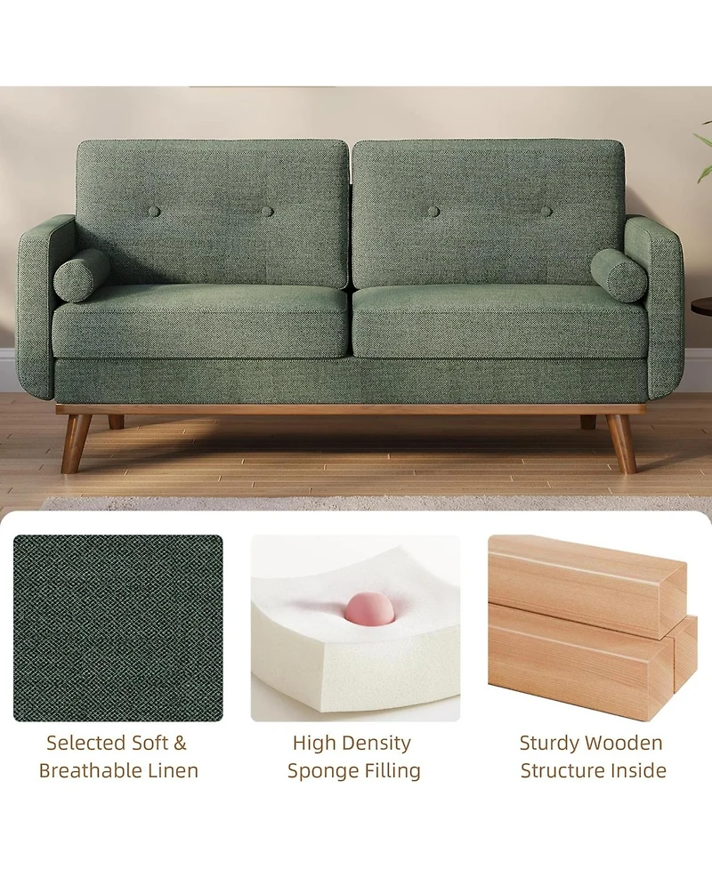 gaomon 65" Loveseat Sofa, Linen 2-Seater Couch with Pillows and Tufted Design