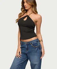 Edikted Women's Alizie Beaded Chain Keyhole Halter Top