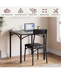 gaomon Modern Rustic Gray Square Dining Set, 29.2' L x W 30.1' H Table, 33.7' 18.4' 17' Chairs, 2 Person, Metal and Mdf, Easy Assembly, Space-Saving