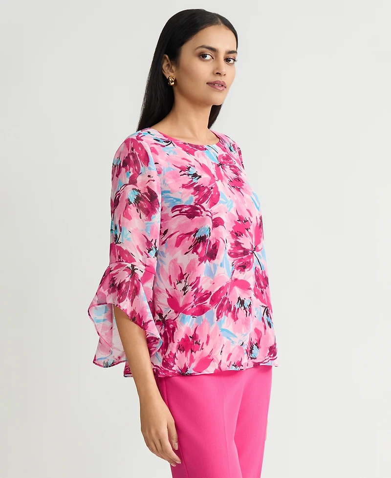 Kasper Women's Printed Ruffle-Sleeve Blouse, Regular & Petite