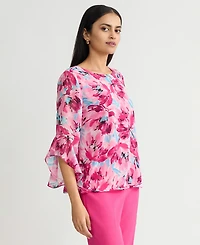 Kasper Women's Printed Ruffle-Sleeve Blouse, Regular & Petite