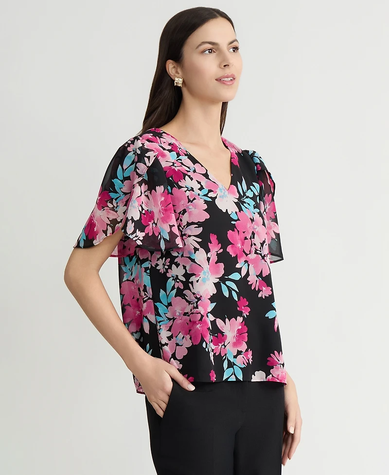 Kasper Women's Printed Flutter Sleeve Blouse
