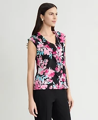 Kasper Women's Printed Ruffle-Trim V-Neck Top