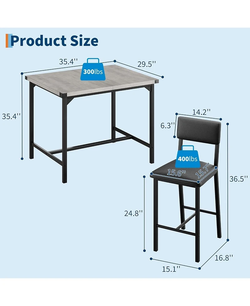 gaomon Dining Table Set for 4 W/Footrest and Backrest, Counter Height Table with 4 Upholstered Bar Stools
