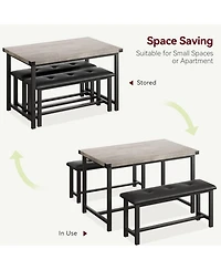 gaomon Kitchen Table Set with 2 Benches, Rectangular Dining Table for 4, Upholstered Benches, Farmhouse Style
