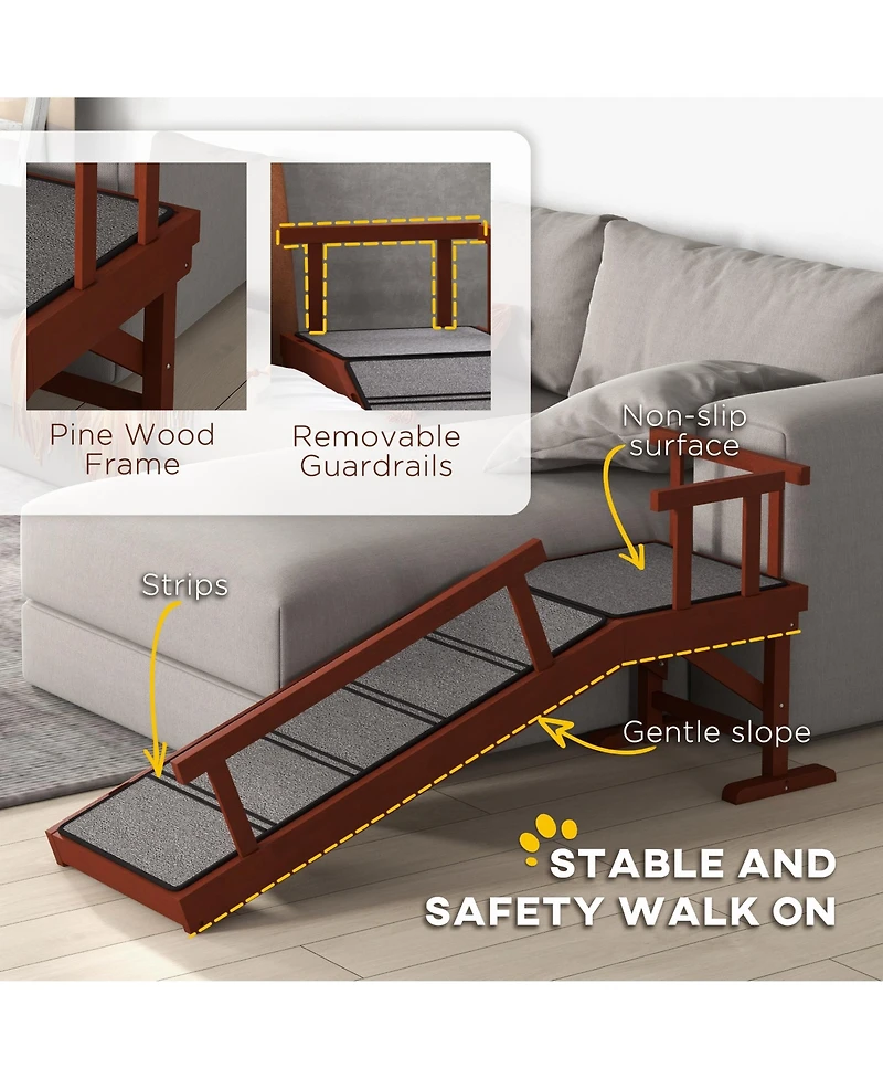 PawHut Wooden Dog Ramp with Removable Guardrails, Non-Slip, 49",