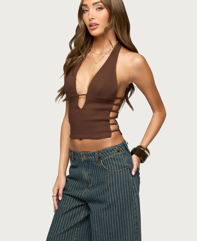 Edikted Women's Aneera Cutout Plunging Halter Top