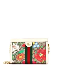 Pre-Owned Gucci Small Ophidia Chain Shoulder Bag Flora Gg Coated Canvas