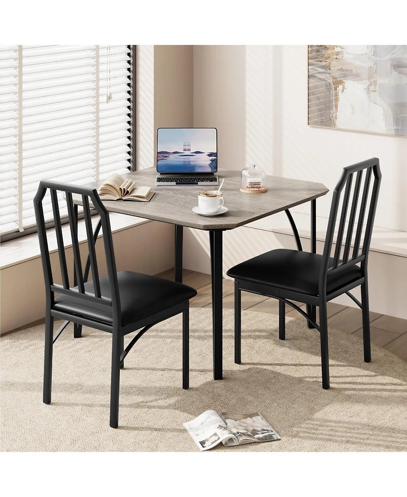 gaomon Dining Table Set for 2 With Chamfer Design,3-Piece Kitchen Table and Chairs With Cushioned Pu Seats.