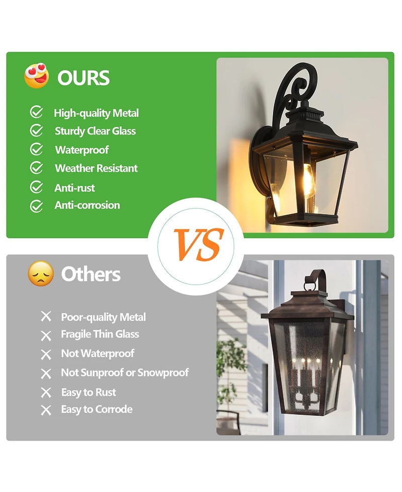 Flynama 14" Outdoor Wall Lanterns 2-Pack, Waterproof Wall Sconce with Clear Glass Panels, Patio, Garden