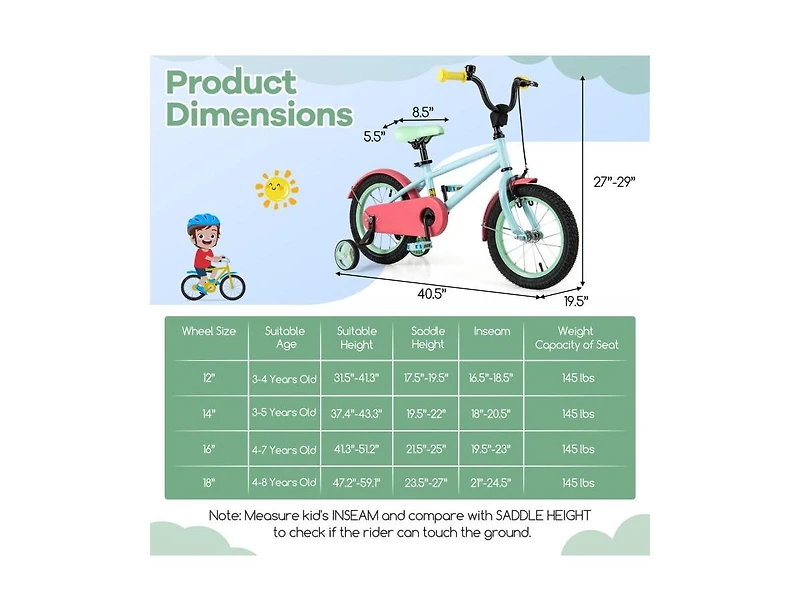 Hongge Kids Bike with Adjustable Handlebar and Saddle-14 inches