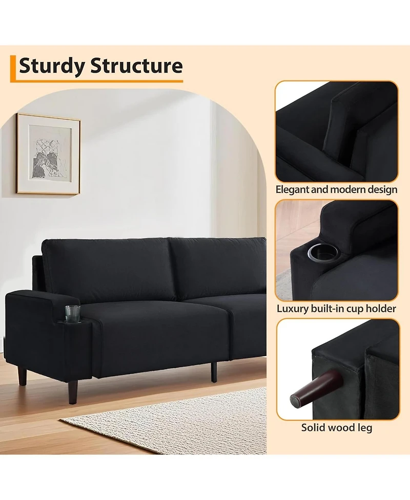 gaomon 80.7" Loveseat Sofa, Fabric Sleeper Couch with Wood Frame